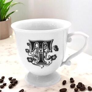 Anthropologie Pedestal Initial “T” Missus Mug White Ceramic Cup 9oz. - Retired